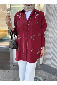 Bordo İşlemeli Gömlek