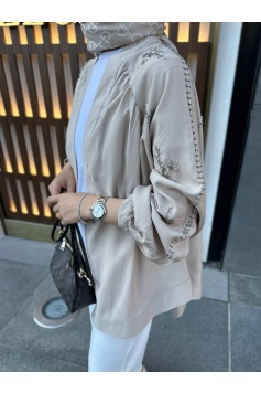 Bej İşlemeli Kimono