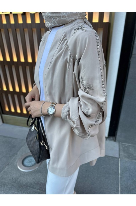 Bej İşlemeli Kimono