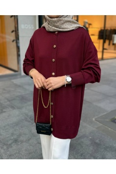 Bordo Düğmeli Merserize Hırka