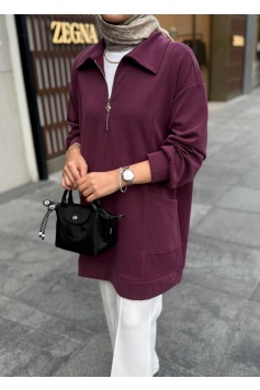 Mürdüm Fermuarlı Oysho Tunik