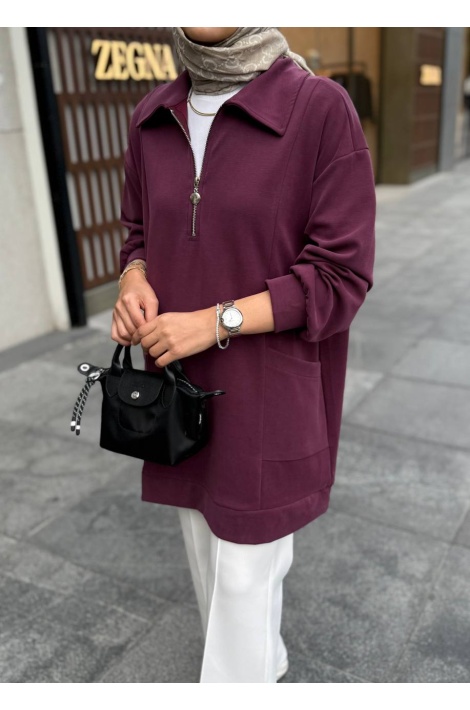 Mürdüm Fermuarlı Oysho Tunik