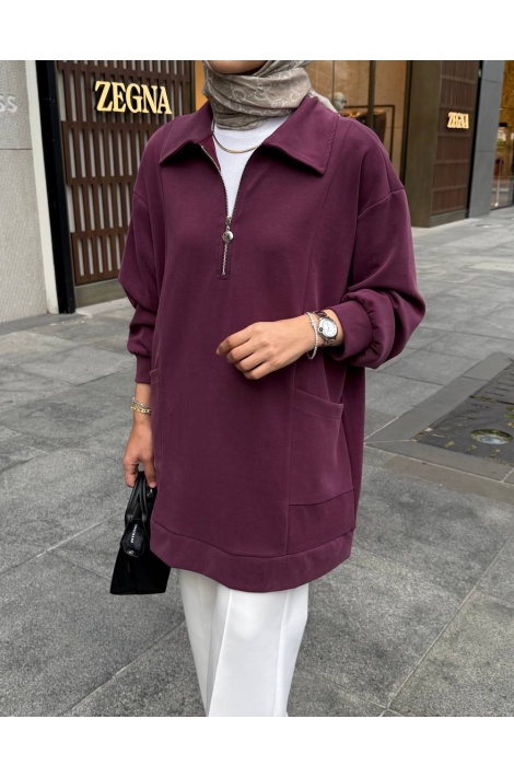 Mürdüm Fermuarlı Oysho Tunik