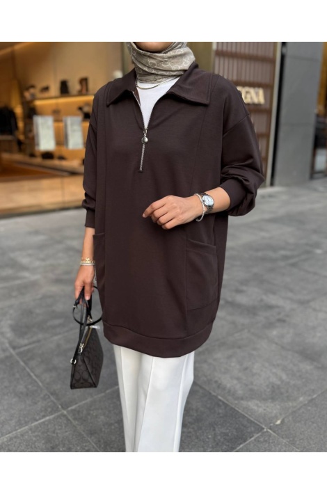 Kahverengi Fermuarlı Oysho Tunik