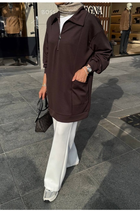 Kahverengi Fermuarlı Oysho Tunik