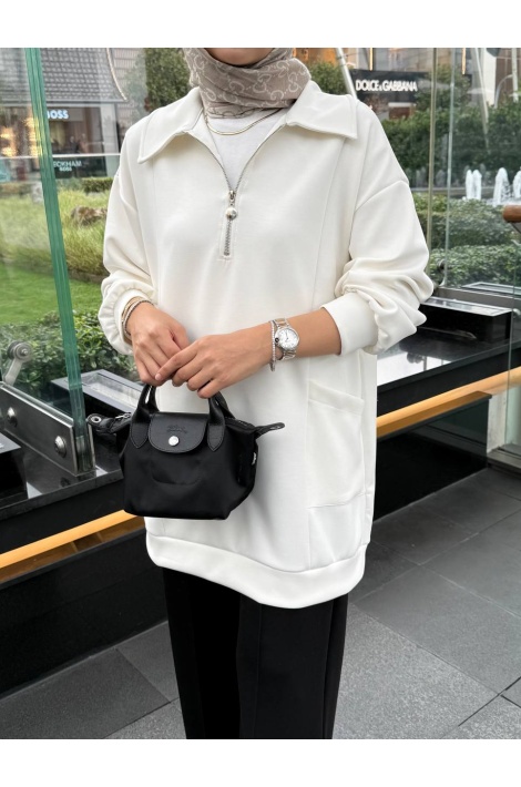 Ekru Fermuarlı Oysho Tunik