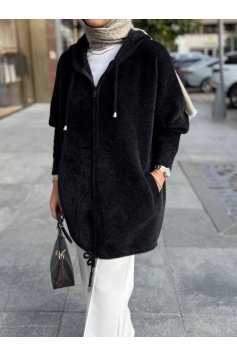 Siyah Fermuarlı Angora Kap