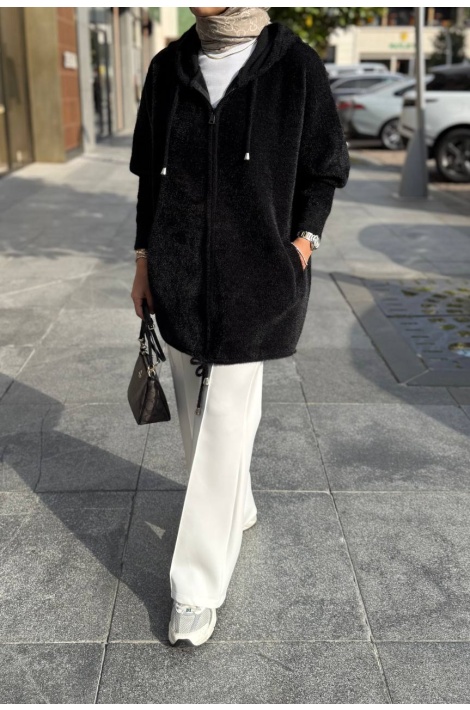 Siyah Fermuarlı Angora Kap