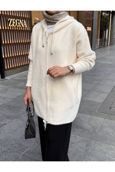 Ekru Fermuarlı Angora Kap