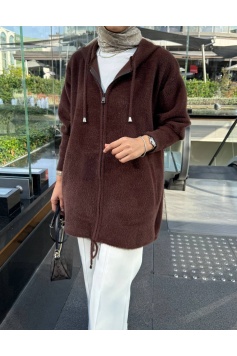 Kahverengi Fermuarlı Angora Kap
