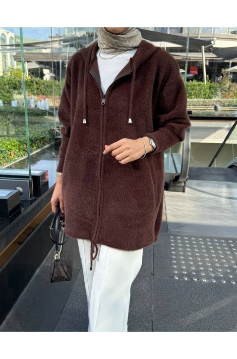 Kahverengi Fermuarlı Angora Kap