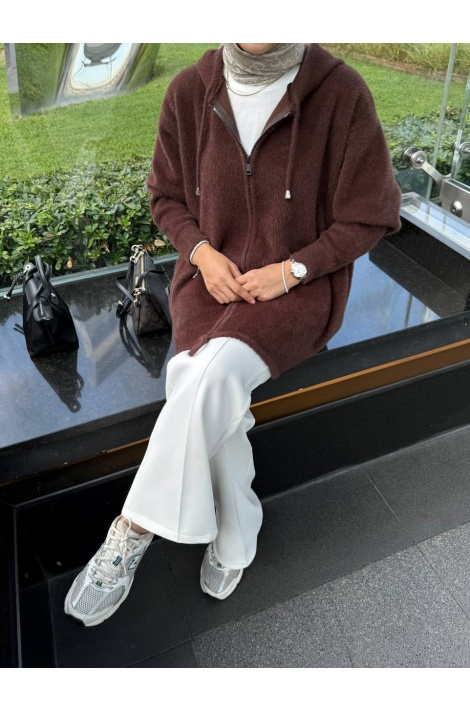 Kahverengi Fermuarlı Angora Kap