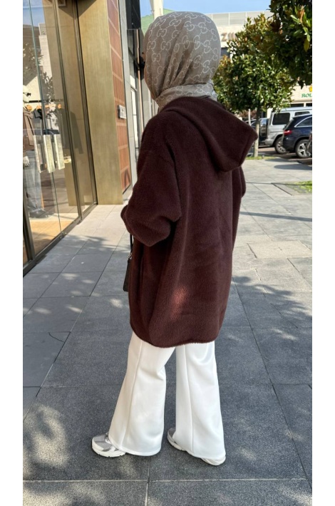 Kahverengi Fermuarlı Angora Kap