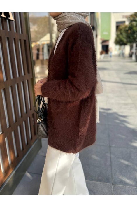 Taş Düğmeli Kahverengi Angora Hırka