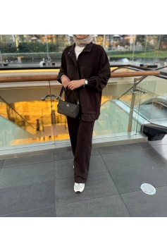 Kahverengi Garni Detaylı Tasarım Takım