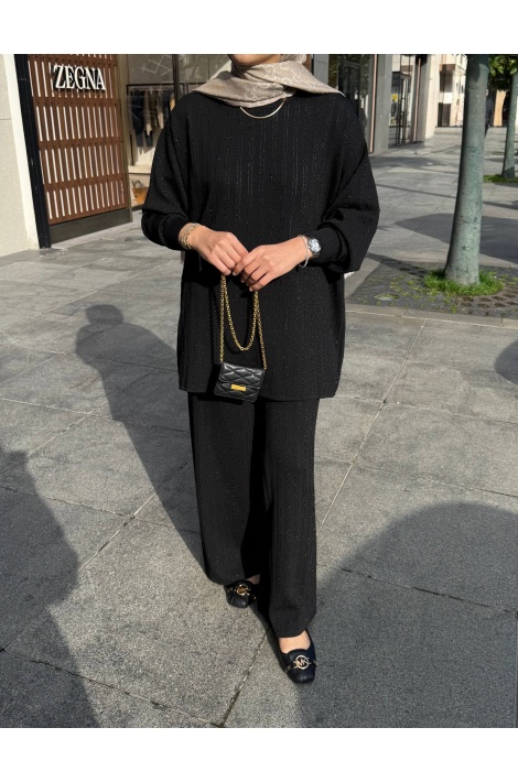 Siyah Simli Merserize Triko Takım