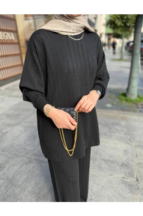 Siyah Simli Merserize Triko Takım