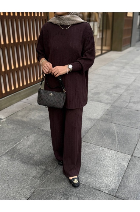 Kahverengi Simli Merserize Triko Takım