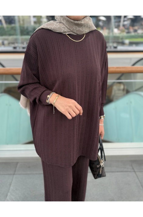 Kahverengi Simli Merserize Triko Takım