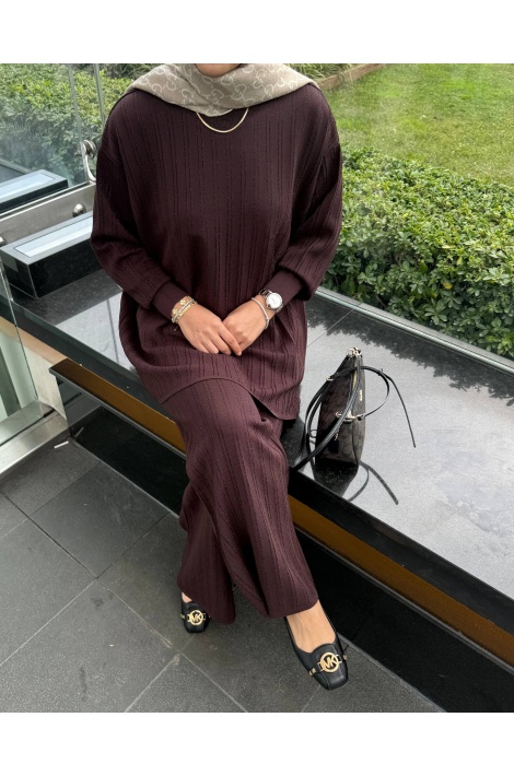 Kahverengi Simli Merserize Triko Takım