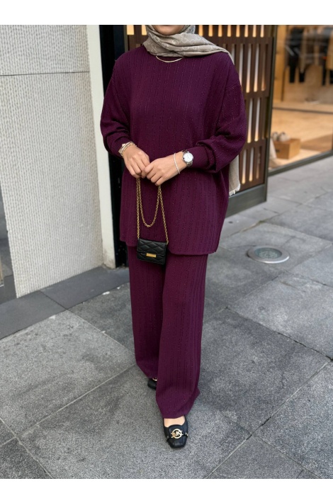 Mürdüm Simli Merserize Triko Takım