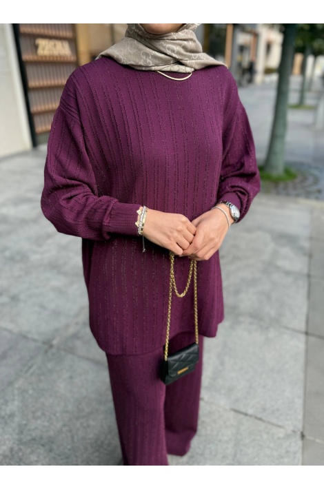 Mürdüm Simli Merserize Triko Takım