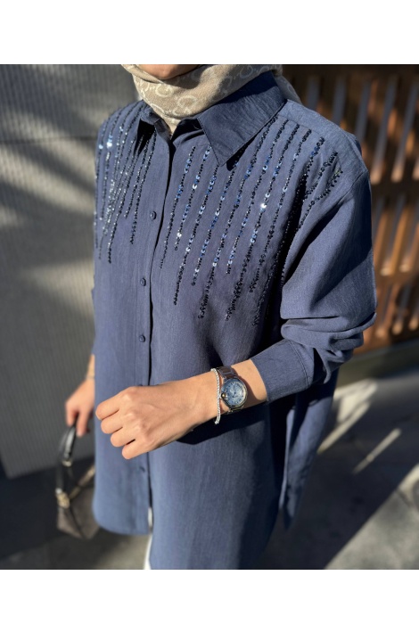 Lacivert Pul işlemeli tensel gömlek