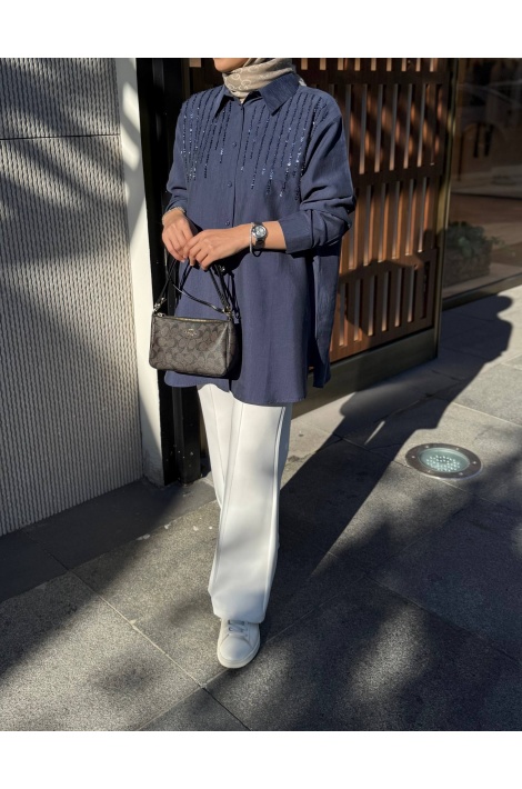 Lacivert Pul işlemeli tensel gömlek