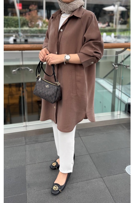 Kahverengi Moren Tensel Qupra Gömlek