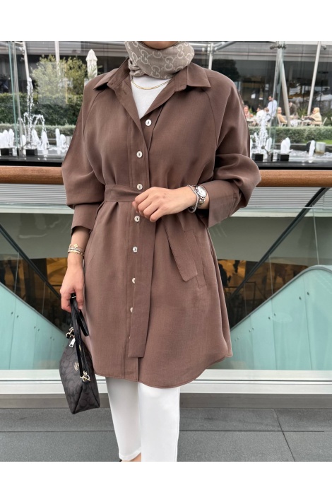 Kahverengi Moren Tensel Qupra Gömlek