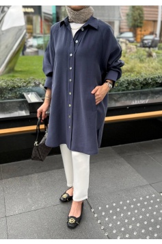 Lacivert Moren Tensel Qupra Gömlek