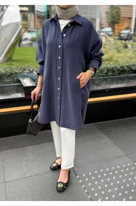 Lacivert Moren Tensel Qupra Gömlek