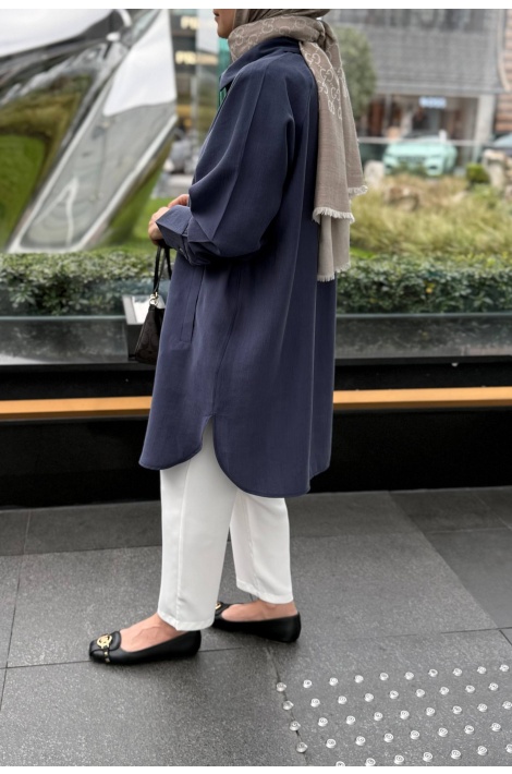 Lacivert Moren Tensel Qupra Gömlek