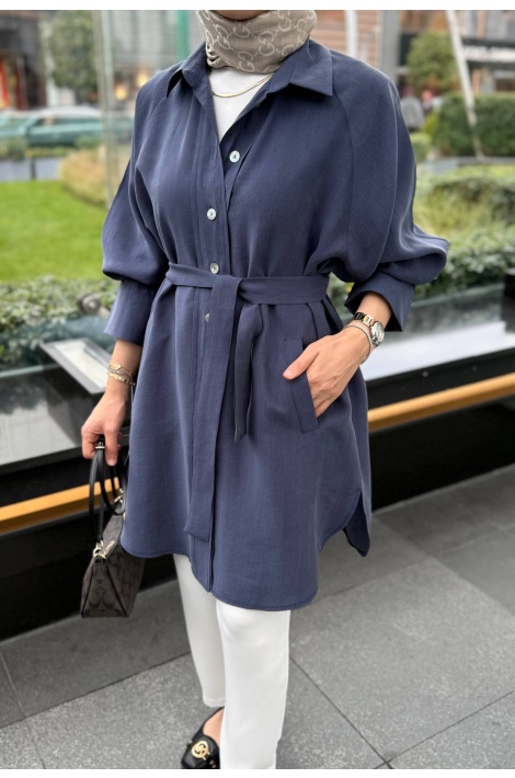 Lacivert Moren Tensel Qupra Gömlek