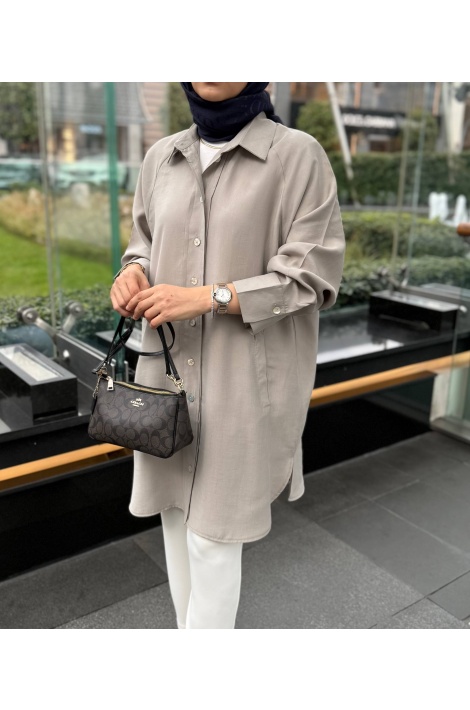 Taş Renk Moren Tensel Qupra Gömlek