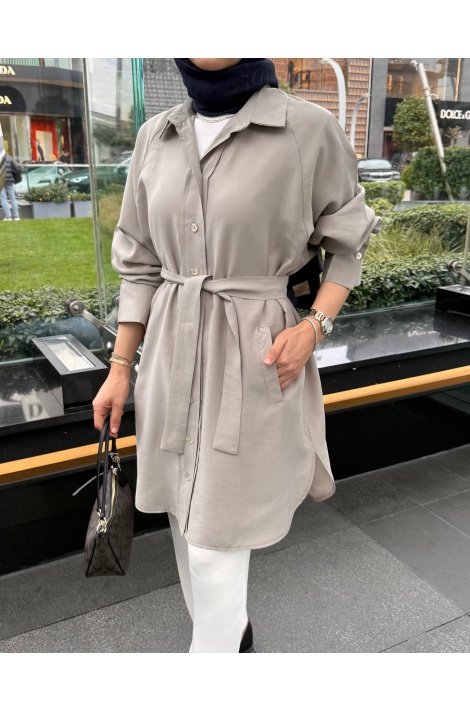 Taş Renk Moren Tensel Qupra Gömlek