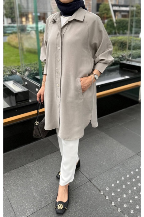 Taş Renk Moren Tensel Qupra Gömlek