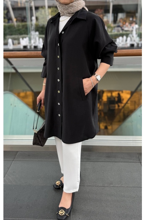 Siyah Moren Tensel Qupra Gömlek