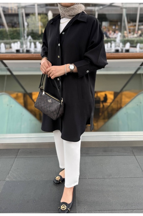 Siyah Moren Tensel Qupra Gömlek