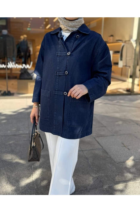 Lacivert Düğmeli Denim Ceket