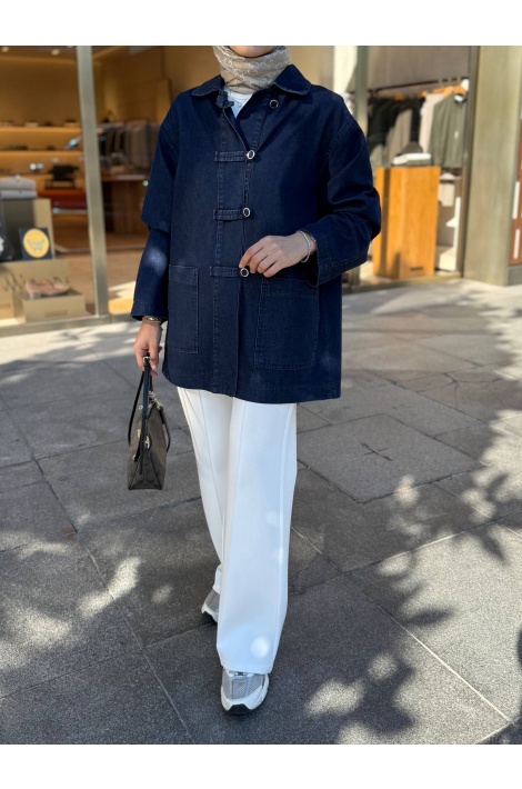 Lacivert Düğmeli Denim Ceket