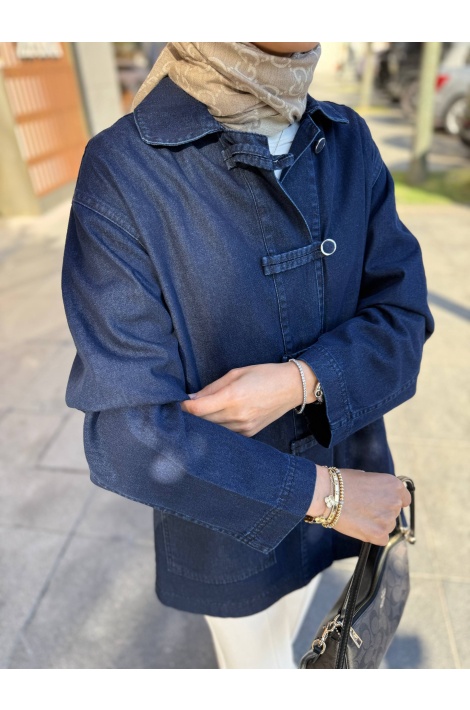 Lacivert Düğmeli Denim Ceket