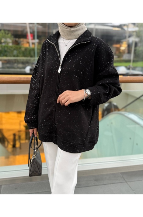 Siyah Simli Fermuarlı Sweat
