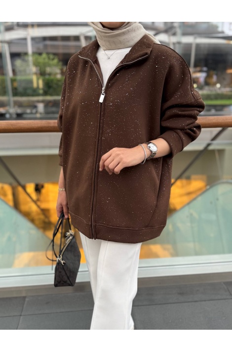 Kahve Simli Fermuarlı Sweat